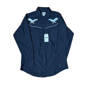 Ely Cattleman Diamond Embroidered Eagles Western Shirt Pearl Snap Southwestern L